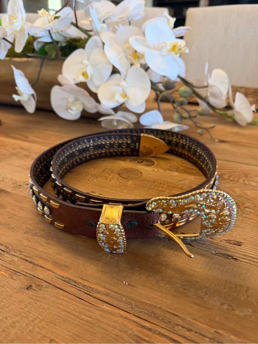 Nocona Leather Women's Belt Beautiful Rhinestones Bling Cowgirl Western Rodeo L
